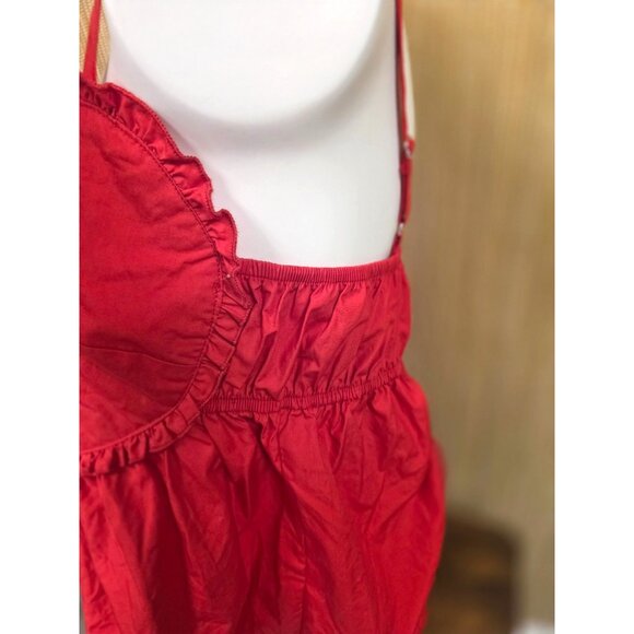 Red Love On A Hanger Ruffled Cotton Empire Top Size L Adjustable Heart - Picture 3 of 6
